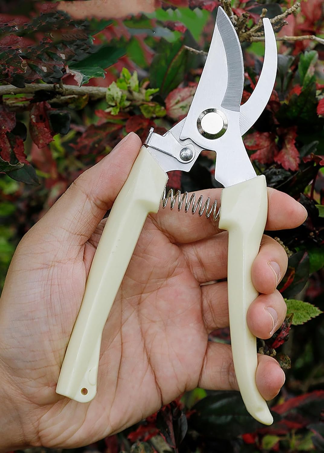 Garden Flower Shears Pruning Shears 6.9 inches Scissors Heavy Duty Plant Scissors for Cutting Flowers, Trimming Plants, Bonsai, Fruits Picking (White Handle)