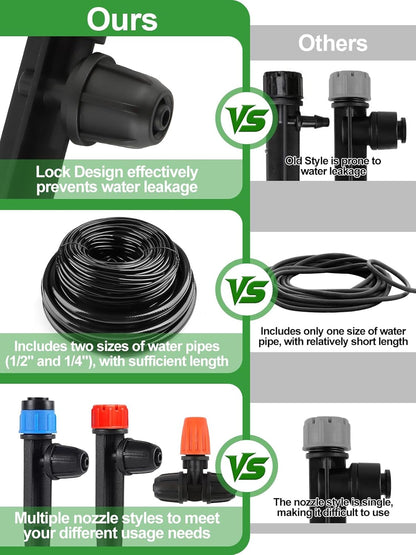 207FT Automatic Drip Irrigation Kits, Kalolary 1/4" 1/2" Adjustable Garden Watering System with 4/7mm 16mm Tube Drip Emitters Locked Fittings Drip Irrigation Parts System for Greenhouse Raised Beds