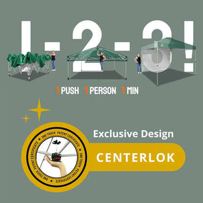 CROWN SHADES 10x10 Pop Up Canopy with 1 Side Wall - Beach Tent with One Push Setup - Outdoor Sun Shade for Events, Parties, Camping - Gazebo with STO-N-Go Cover Bag (Forest Green)