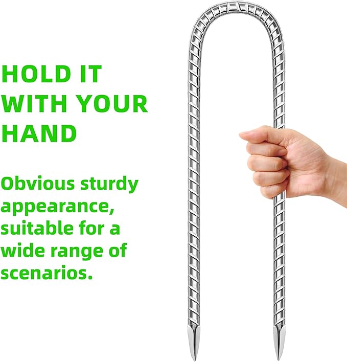 10 Pack Ground Garden Rebar Stakes Rebar 12 Inch Anti-Rust Galvanized Steel U Shape Hook Heavy Duty Ground Anchors for Tents, Position Kits,Fences, and Trampolines Landscape Fabric