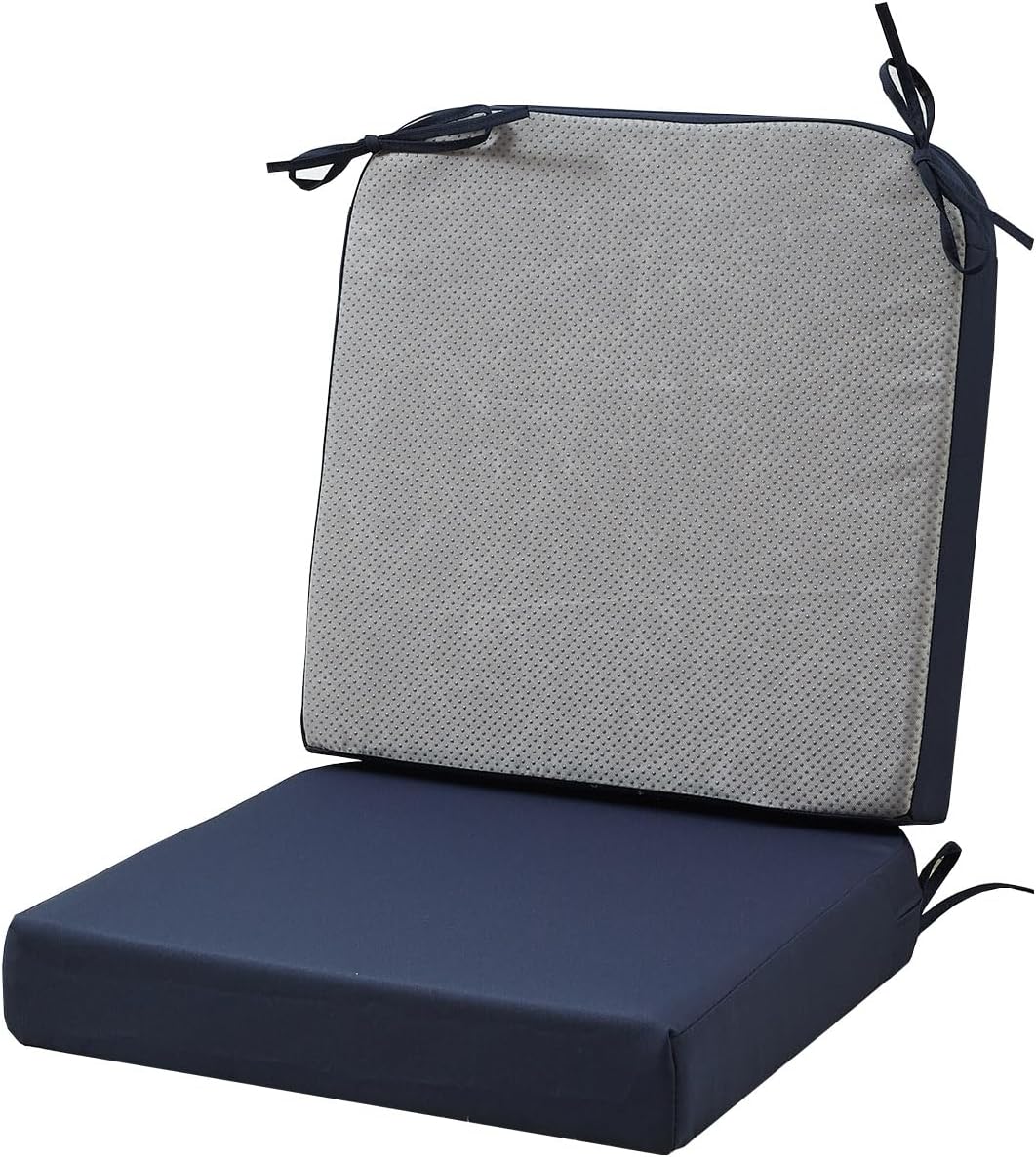 19 x 19 Inch Outdoor Seat Cushions for Patio Furniture with Non Slip and Ties Waterproof & UV Resistant Round Corner Outdoor Chair Cushions Replacement Set of 2, Navy Blue