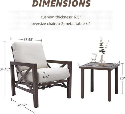 NATURAL EXPRESSIONS 3 Piece Patio Bistro Set, Outdoor Patio Seating Chair, Motion Rocking Chair, Stationary Rocker with Thick Olefin Cushions for Backyard,Porch,Poolside