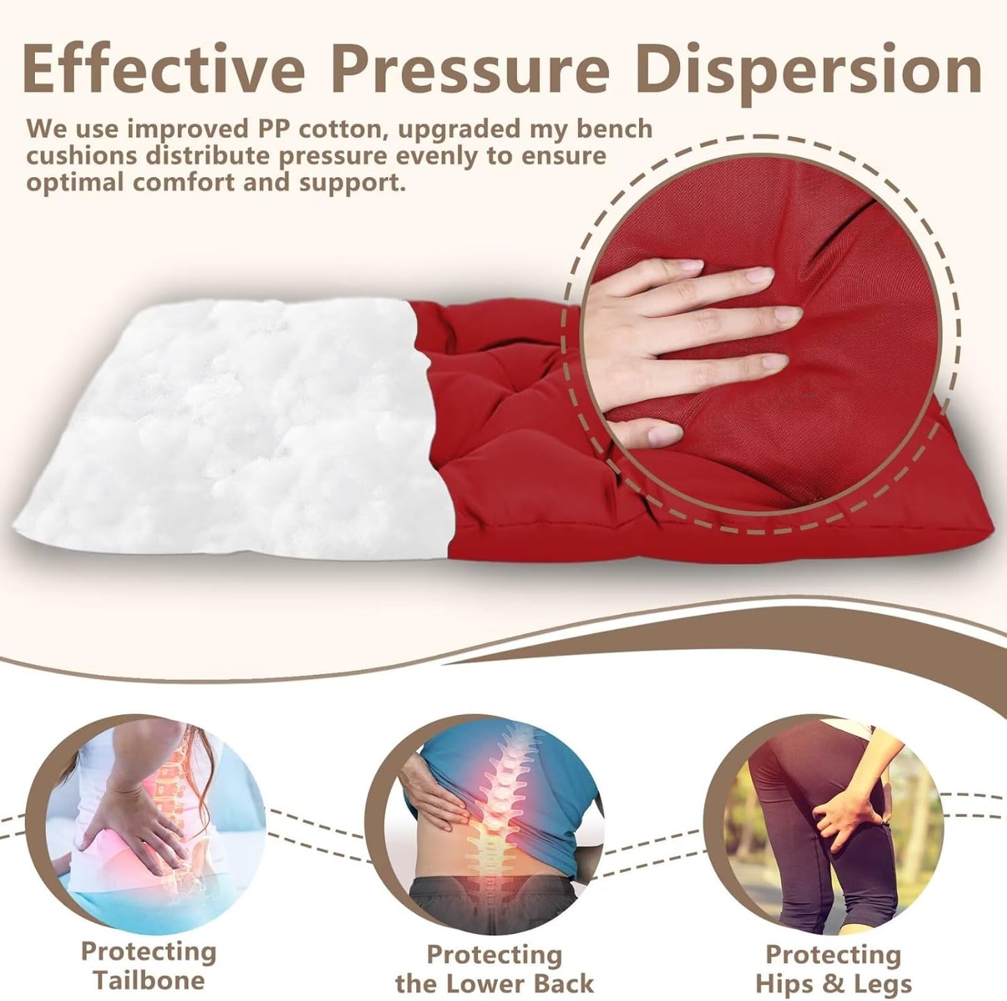 Waterproof Indoor Outdoor Garden Bench Seat Cushions,Thicken Patio Bench Soft Rocking Chairs Pad Lounger Seat for Porch Wicker Loveseat Settee (59 X 19.6 in,Red