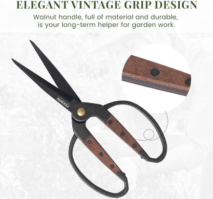 Garden Flower Bonsai Scissors,Walnut Wide Handles Pruning Gardening Scissors Floral Shears for Gardening,Succulent Harvest, and Precision Plant Trimming Care