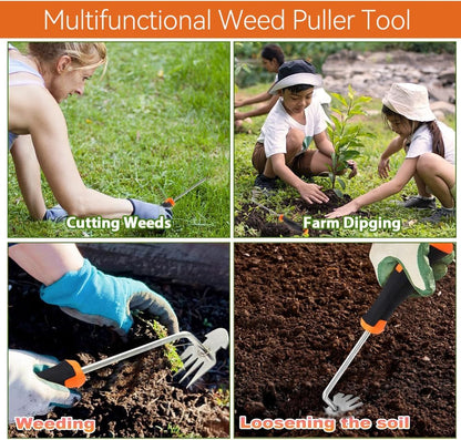 Weed Puller Tool Garden Weed Pulling Tool, 2025 New Durable Garden Weed Pulling Tool, Portable Garden Weeder Tool for Vegetable Gardening, 4 Teeth Manganese Steel Forged Hand Weeder(Orange)