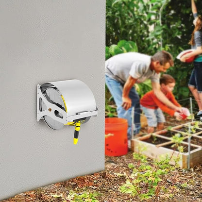 Retractable Garden Hose Reel， Available Hose Length 164.04-Ft， Wall Mounted Hose Reel, Garden Hose Reel，For Watering Lawns and Flowers, Washing Cars