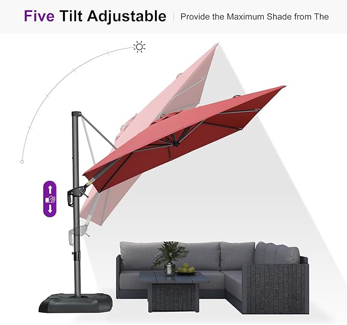 PURPLE LEAF 8 Feet Patio Umbrella Outdoor Cantilever Square Umbrella Aluminum Offset Umbrella with 360-degree Rotation for Garden Deck Pool Patio Terra