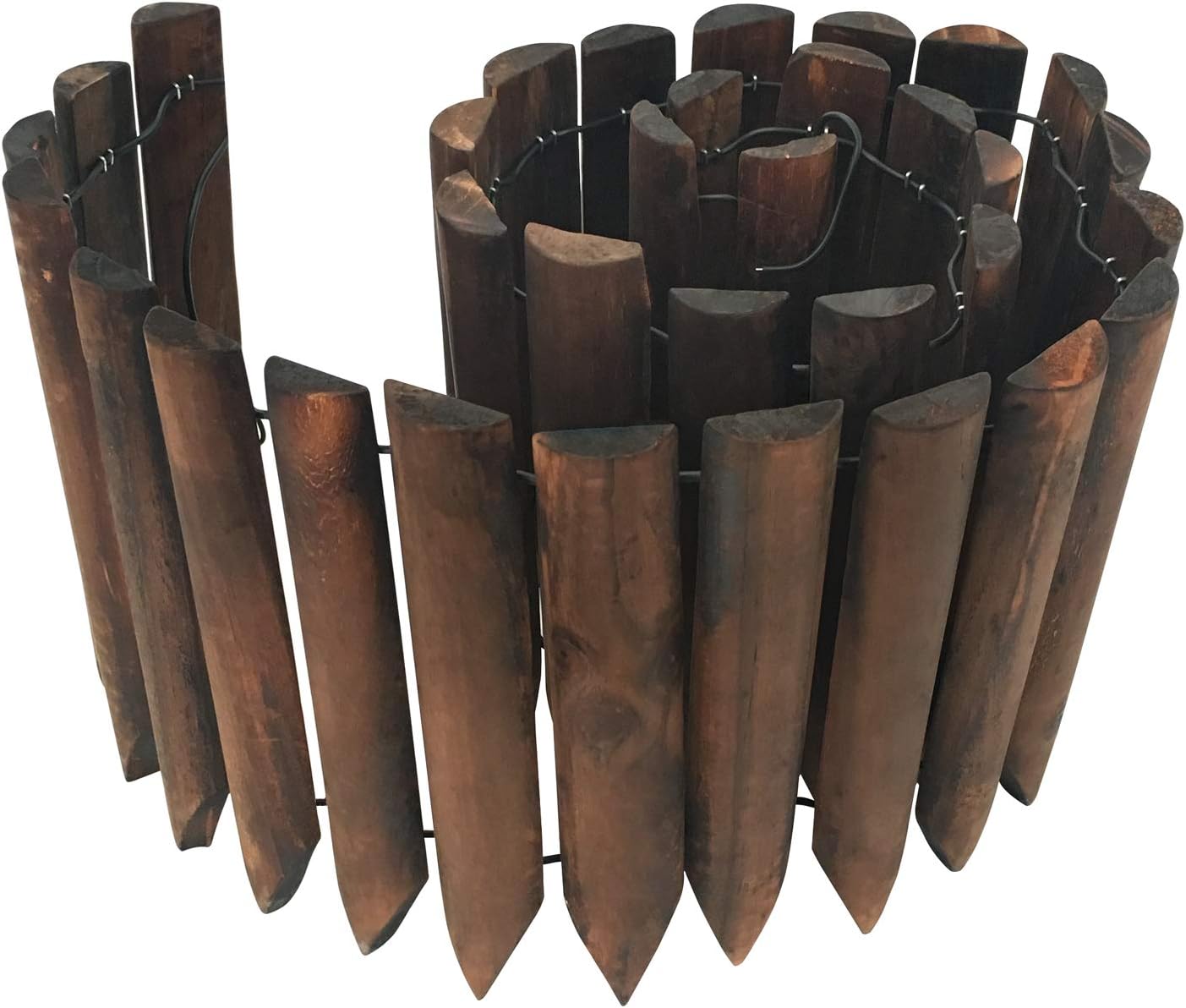 Worth Garden Wooden Short Fence Burnt Wood Finish Outdoor Landscape Edging Flexible Decorative Border - Tree Fence - Spring Garden & Yard Maintenance - 7.9'' H x 42'' L - K619A05