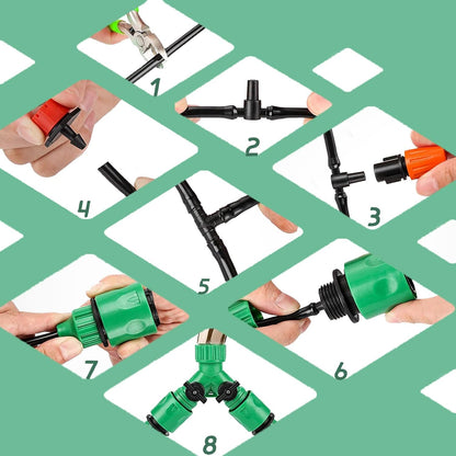 Drip Irrigation System - Irrigation System for Garden w/ 1/4" & 1/2" Fast-Lock Tubing - Adjustable Nozzles & Sprinklers Garden Watering System(164FT Kits)