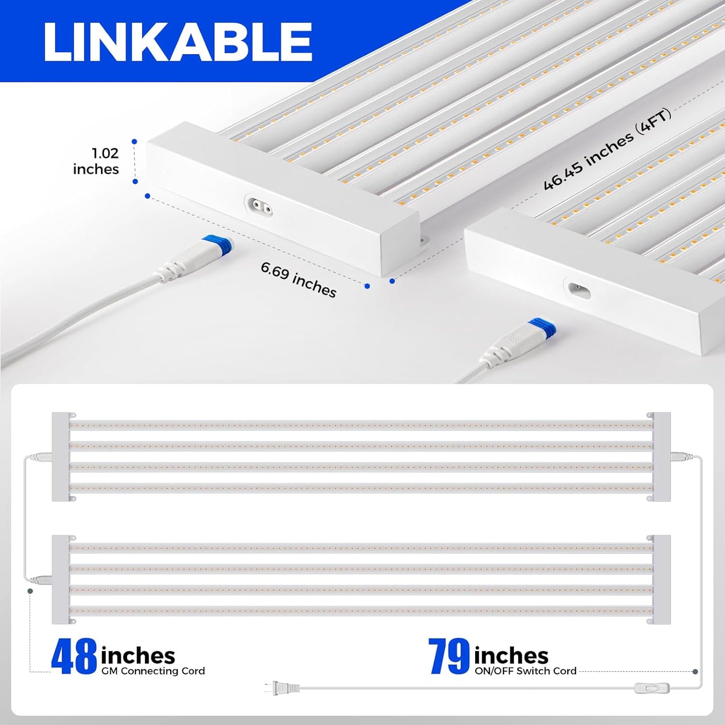 Barrina TX-L63 3FT LED Grow Light, 63W, 4 Panels Wider Coverage, Full Spectrum, High PPFD, Super Bright, Linkable, Hanging Fixture, Plant Stand with Grow Light for Indoor, Vegetable, Seeding, 1 Pack