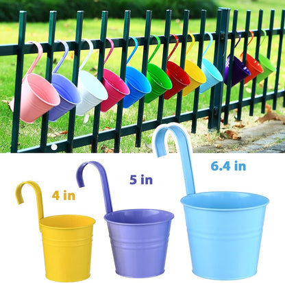 12 Pack Balcony Planters Railing Hanging, Colorful Railing Planter 4 Inches Small Hanging Plant Holder Indoor/Outdoor