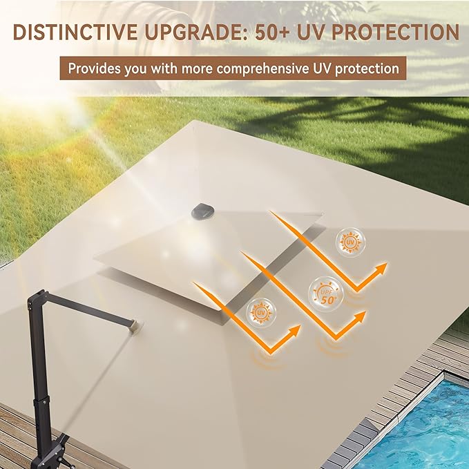 10' X 10' Cantilever Patio Umbrella Outdoor Heavy Duty Double Top Windproof Square Offset Umbrellas with 360-degree Rotation for Pool Deck Backyard, Beige