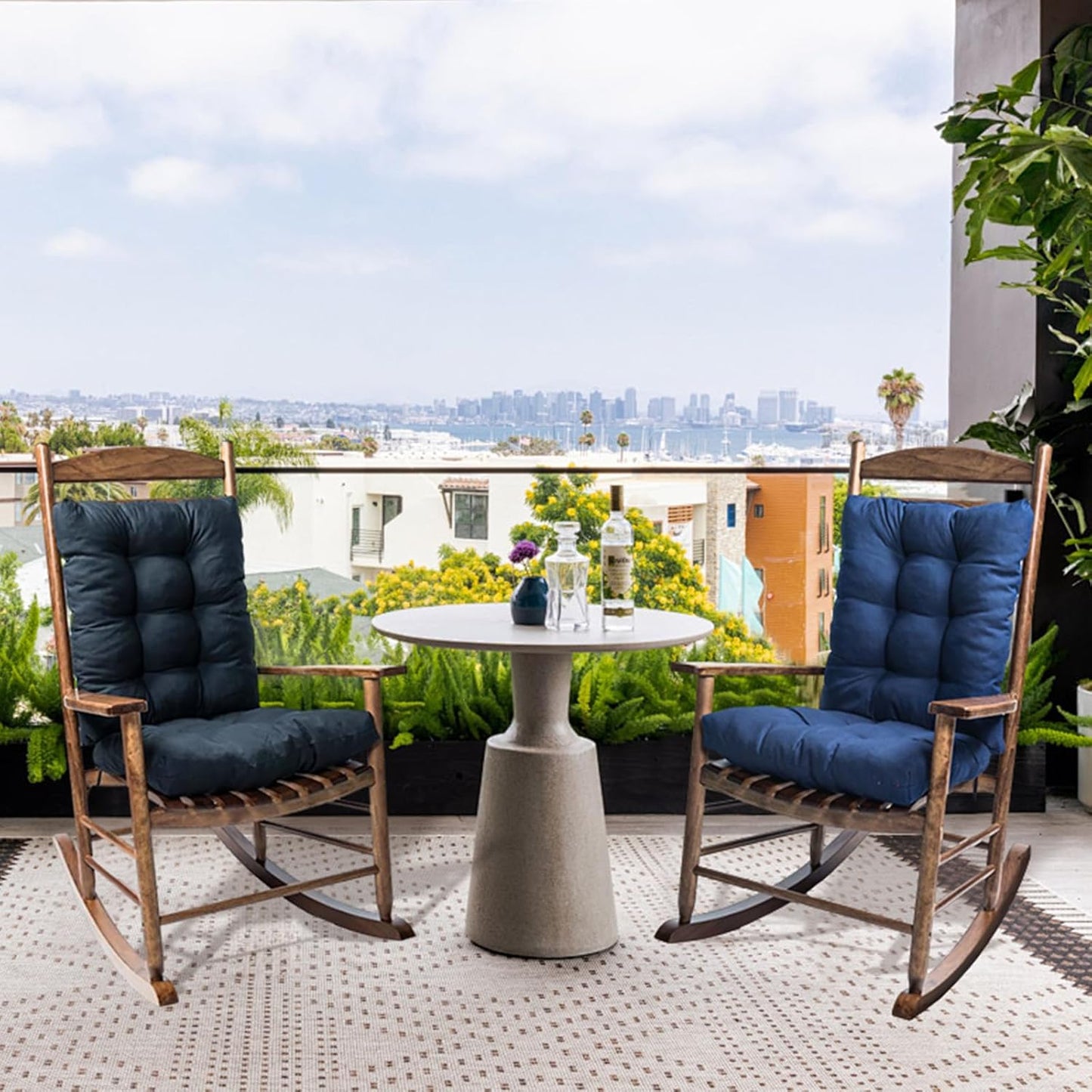 1 Pack Patio Chair Cushion, Rocking Chair Cushion with Ties Overstuffed Seat Back Cushion Pad for Outdoor Indoor Use, Blue