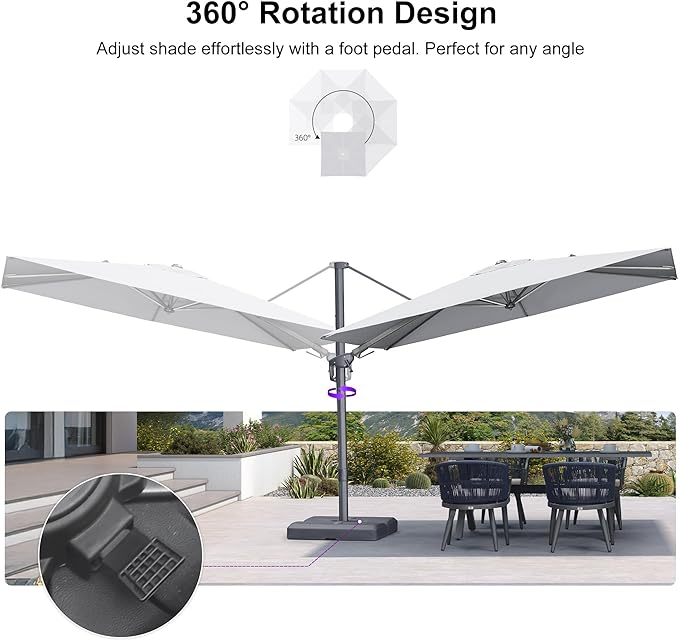 PURPLE LEAF 10' X 6.5' Swivel Outdoor Patio Aluminum Umbrella with Base Left-right Tilting Cantilever Offset Umbrella with UV Resistant Heavy Duty Fabric for Deck Pool Patio Backyard, Pebble Grey