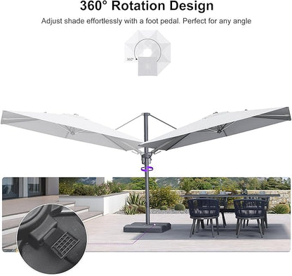 PURPLE LEAF 10' X 6.5' Swivel Outdoor Patio Aluminum Umbrella with Base Left-right Tilting Cantilever Offset Umbrella with UV Resistant Heavy Duty Fabric for Deck Pool Patio Backyard, Pebble Grey