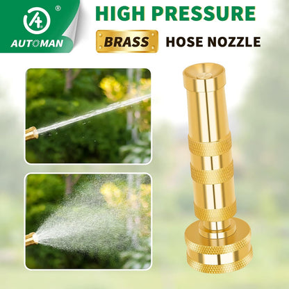 AUTOMAN Brass Hose Nozzle – High Pressure Jet Nozzles 4 Pack, Heavy Duty Sprayer for Garden Hoses, Adjustable Spray Gun,Solid Twist Water Hose Nozzle for Patio, Lawn, Car Wash, Extra 12 Rubber Washers