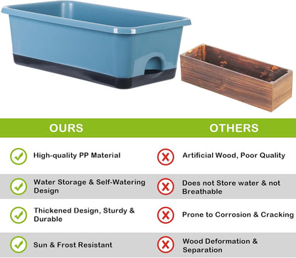 Window Box Planter 6 Pcs, 17 Inches Rectangle Flower Pots with Drainage Holes and Trays, Vegetable Planters for Windowsill Patio Garden Balcony Home Indoor Outdoor (Blue, 18 * 10 * 6 inch)