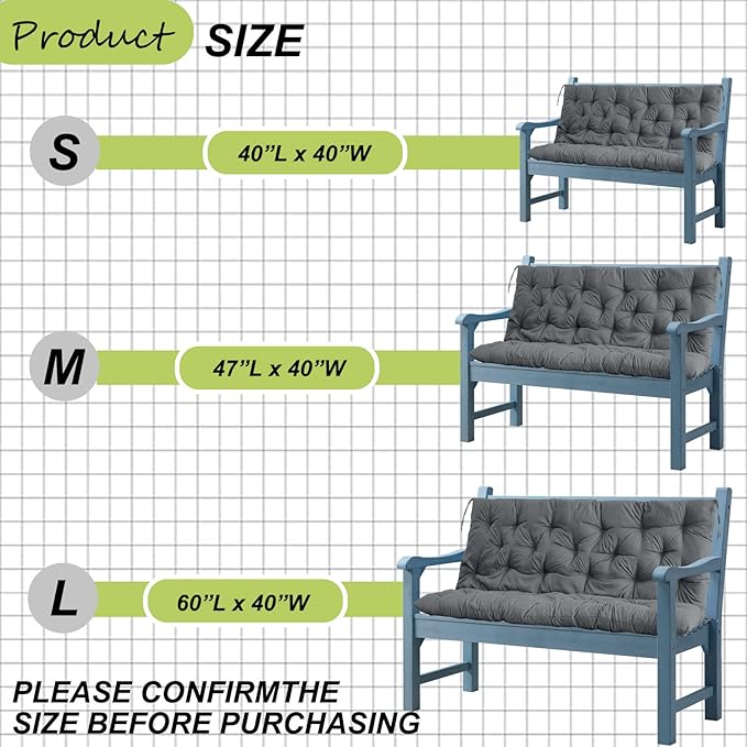 Replacement Cushions for Outdoor Swing, Outdoor Cushions for Patio Furniture with Backrest, Waterproof Thicken 4" porch swing cushions, for Outdoor Patio Garden Furniture(Dark grey 40 * 47 in)