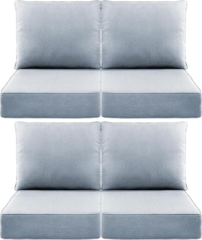 Luxury 6" Outdoor Cushions for Patio Furniture, 24x24x6" Thick Seat Cushion Set of 4, Fade Resistant Couch Chair Replacement Cushions High Density Wicker Chair Cushion w/ Removable Cover Baby Blue