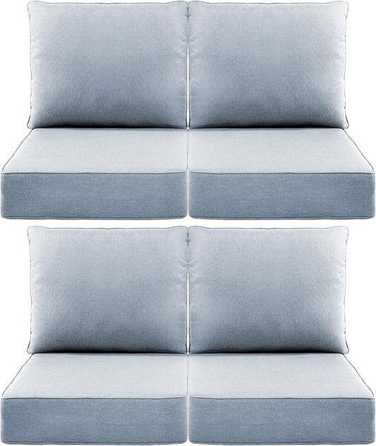 Luxury 6" Outdoor Cushions for Patio Furniture, 24x24x6" Thick Seat Cushion Set of 4, Fade Resistant Couch Chair Replacement Cushions High Density Wicker Chair Cushion w/ Removable Cover Baby Blue