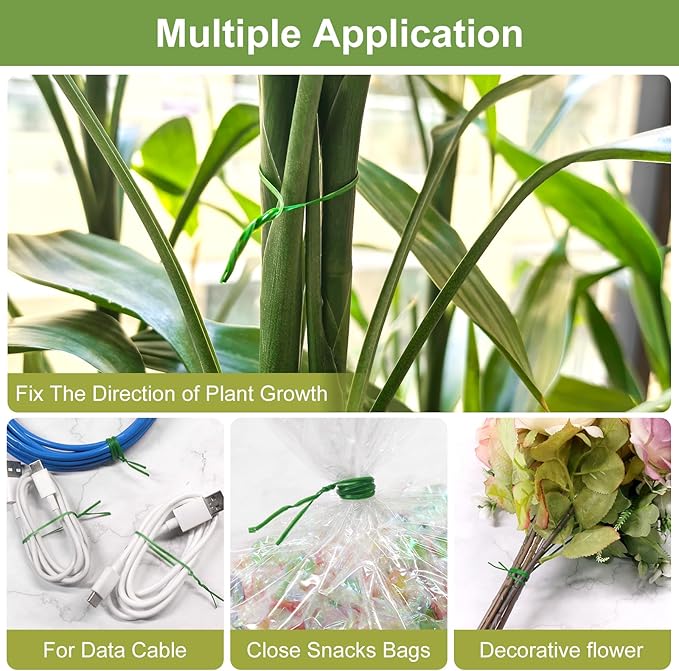 SumDirect Plant Ties,1312FT/400m Green Garden Twist Ties with Cutter for Gardening Plants Growth and Care,Plant Garden Twine Wires for Office Home Cable Organization (1312 Feet / 400 Meters(2 Rolls))