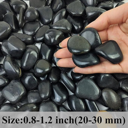 2lbs Black Pebbles for Indoor Plants, 0.8-1.2 inch Polished Stones. Decorative Black River Rocks for Potted Plants Vase Aquarium Landscaping and Outdoor Garden