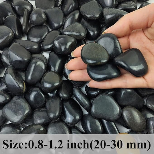 2lbs Black Pebbles for Indoor Plants, 0.8-1.2 inch Polished Stones. Decorative Black River Rocks for Potted Plants Vase Aquarium Landscaping and Outdoor Garden