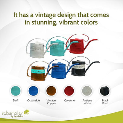 Headwind Willow Oceanside Blue 0.5 Gallon Galvanized Decorative Metal Garden Watering Can for Indoor & Outdoor Plant Care – Vintage Gardening Plant Watering Can by Robert Allen