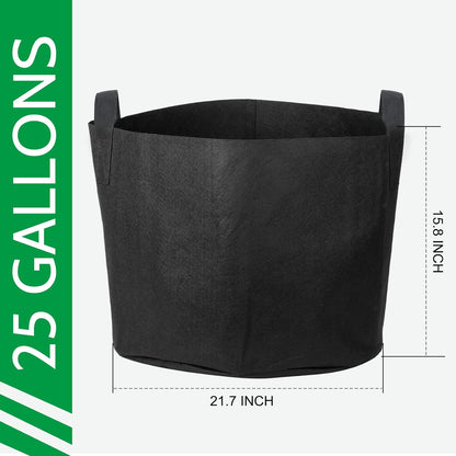JERIA 12-Pack 25 Gallon, Vegetable/Flower/Plant Grow Bags, Aeration Fabric Pots with Handles (Black), Come with 12 Pcs Plant Labels