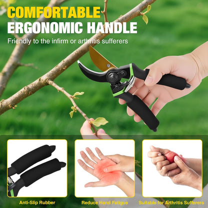 Yesker Pruning Shears for Gardening 8.5" Professional Bypass Garden Scissors Yard Clippers with Sharp SK5 Steel Blade Heavy Duty Hand Pruners for Branch Flower Plant Trimming Cutting Gardening Tools