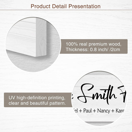 Bemaystar Personalized Family Name Wooden Sign, Rustic Farmhouse Decor - Home & Wedding Gift, 16" x 6"