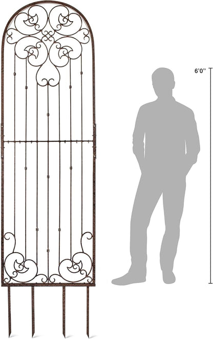 H Potter 8 Foot Tall Garden Trellis Wrought Iron Heavy Scroll Metal Decoration Lawn Patio and Wall Decor Screen for Rose Clematis Ivy Weather Resistant Patio Deck Wall Art X Large