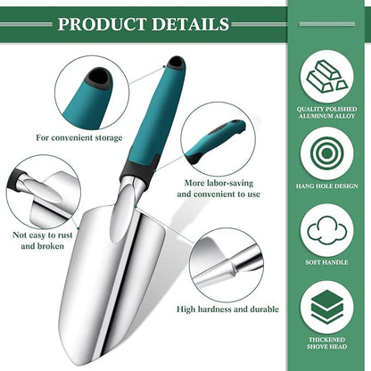 Honoson Garden Hand Trowel Transplant Trowel with Measurements Aluminum Alloy Planting Tools with Rubber Handle Small Gardening Hand Tools Shovels for Gardening Cultivating Transplanting Supplies