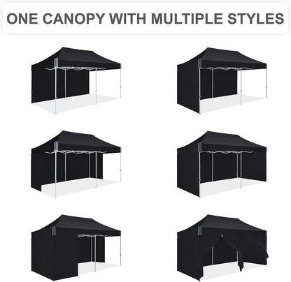 10x20 pop up Canopy, Eazy up Outdoor Patio Canopy Tent with sidewalls, Heavy Duty Commercial Instant Tent with Sand Bags for Deck, Party, Camping, Backyard, Playground, Black