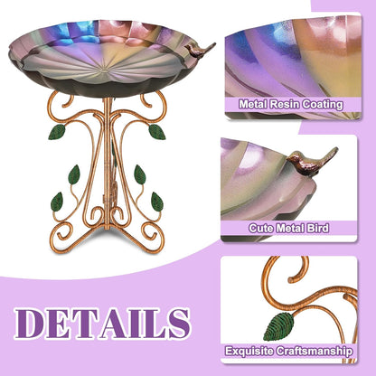 13" Diameter Vintage Metal Bird Bath, Birdbaths with Cast Iron Pedestal, Large Antique Bird Feeder for Outdoors Garden Patio Decor (Colorful Gradient)