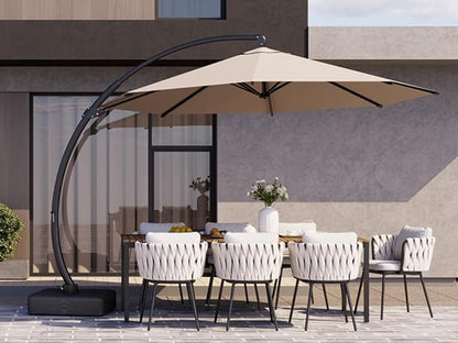 Kingdura 12ft Cantilever Patio Umbrella with Base Included, Large Round Offset Outdoor Pool Umbrella, 360° Rotation & Infinite Tilt, Heavy Duty Aluminum Frame for Deck Backyard, Beige