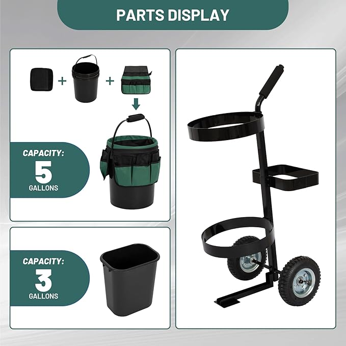 biosp Garden Carts, Heavy Duty Rolling Lawn Yard Mobile Gardening Trolley, Wheeled Outdoor Metal Utility Beach Wagon with 5 Gallon Bucket Oxford Bag Tool Organizer Storage