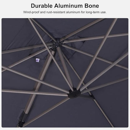 PURPLE LEAF Patio Umbrella with Base Included, 8ft Outdoor Aluminum Cantilever Umbrella with 360° Rotation, Champagne Offset Umbrella for Outdoor Garden Pool, Light Grey