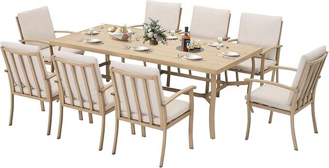 HAPPATIO Aluminum 9 Piece Patio Dining Set - Aluminum Outdoor Dining Set for 8, Patio Dining Table and Chairs Set, Patio Furniture with Table and Chairs (Beige)