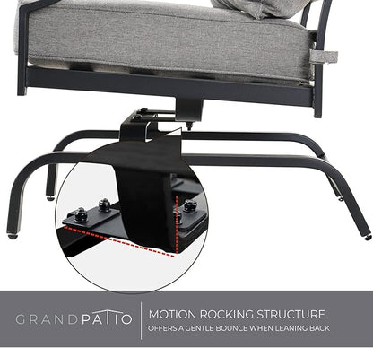 Grand patio 2-Piece Patio Furniture Sets Patio Chair Motion Chairs Set Chat Set with Grey Cushions, Shake of 5-10°, Matched with Different Types of Tables