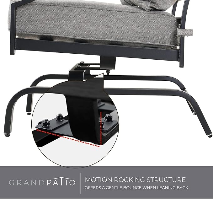 Grand patio Bistro Sets Rocking Chairs Motion Chairs Patio Conversation Chairs Indoor Outdoor Chat Set A Comfortable Shake of 5-10° Unique Design Patio Chair Set with Grey Cushions 2-Piece