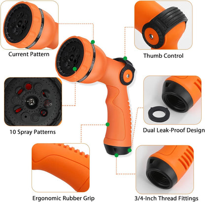 Water Hose Spray Nozzle - Garden Hose Nozzle with 10 Spray Patterns.Thumb Switch Design for Easy Water Flow Control, Upgraded Hose Sprayer Nozzle for Watering Plants,Lawn,Pet Bathing and Cleaning
