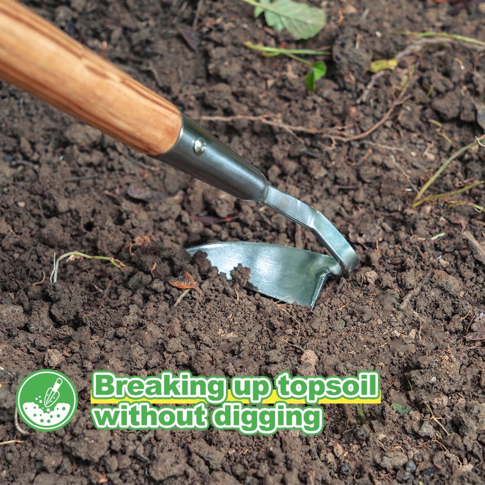 Berry&Bird Japanese Weeding Sickle, Versatile Long Handle Weeding Tool Garden Hoe for Effective Weeding, Cultivating, Soil Loosening & Digging