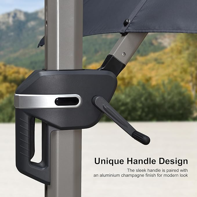 PURPLE LEAF Patio Umbrella with Base Included, 9ft Outdoor Aluminum Cantilever Umbrella with 360° Rotation, Aluminum Large Offset Umbrella for Outdoor Garden Pool, Grey
