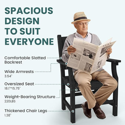 Pamapic 7 PCS Outdoor Dining Set, Spacious HDPE Outdoor Table and Chairs, Wood Grain Patio Furniture Sets with Elegant Armrest, All-Weather Patio Dining Table with Umbrella Hole, Black