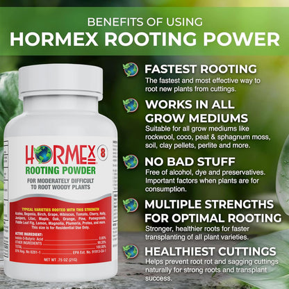 Hormex Rooting Powder #8 & Rooting Cubes Combo - Rooting Hormone for Semi-Hardwood Cuttings & Organic Peat Moss Coco Plugs - Fast, Healthy Root Growth for Propagation, Hydroponics, & Seed Starting
