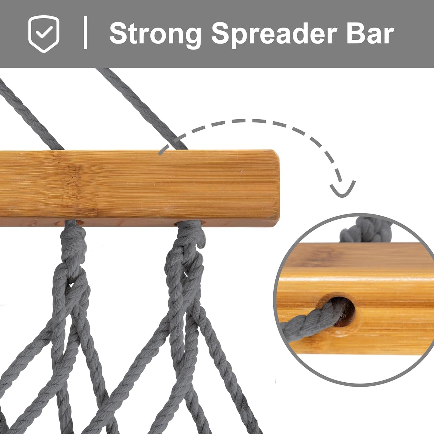 SUNCREAT Double Outdoor Hammock, Polyester Rope Hammock with Strong Spreader bar, Gray