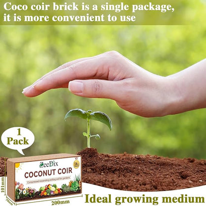 ZeeDix Compressed Coco Coir Brick for Plants, Premium Coconut Coir Bricks Potting Soil Mix, Natural Coconut Husk Coco Peat Brick with Low EC and pH Balance for Gardening Plants Flower Herbs