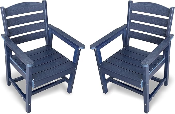 Poly Lumber Patio Dining Chair Set of Two, HIPS Outdoor Ladder Back Chair, Weather Resistant (Navy Blue, 2 Piece)