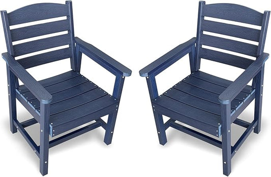 Poly Lumber Patio Dining Chair Set of Two, HIPS Outdoor Ladder Back Chair, Weather Resistant (Navy Blue, 2 Piece)